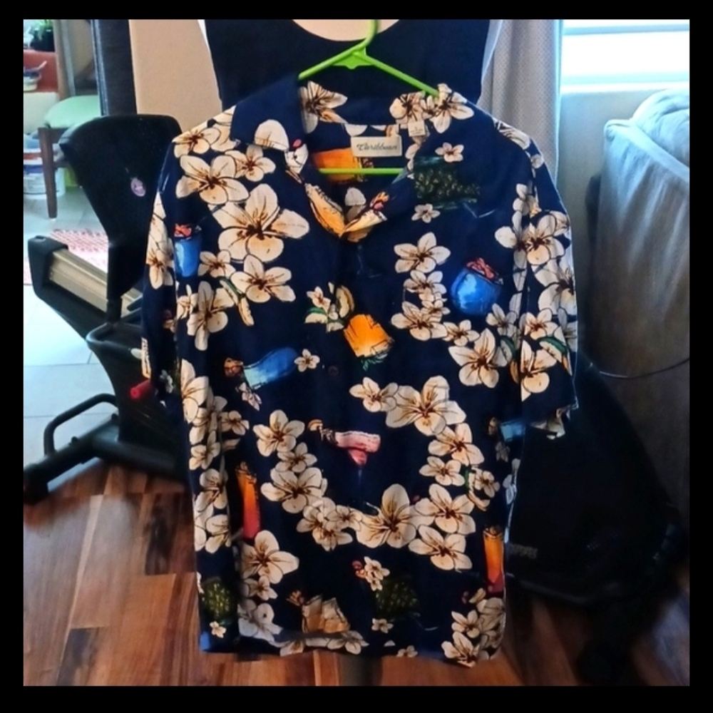Caribbean Floral Button Down Shirt - Navy and White